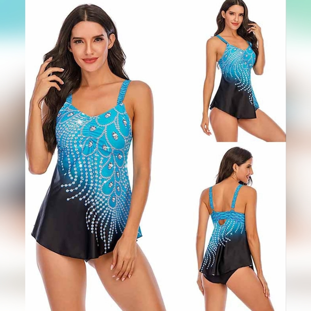 Women's Blue/Black NWOT 2pc Tankini & Swim Bottom Set Plus Size 2XL 🐈